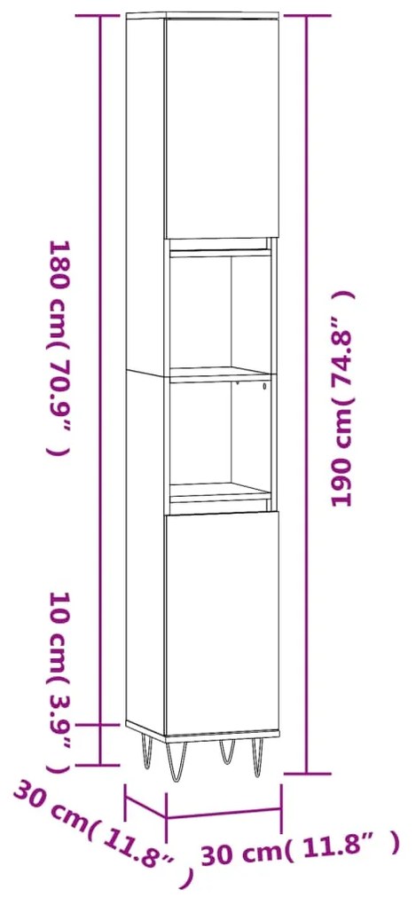 Ντουλάπι Μπάνιου Γκρι Sonoma 30x30x190 εκ. Επεξεργασμένο Ξύλο - Γκρι