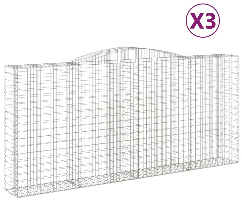 vidaXL Συρματοκιβώτια Τοξωτά 3 τεμ. 400x50x180/200 εκ. Γαλβαν. Ατσάλι