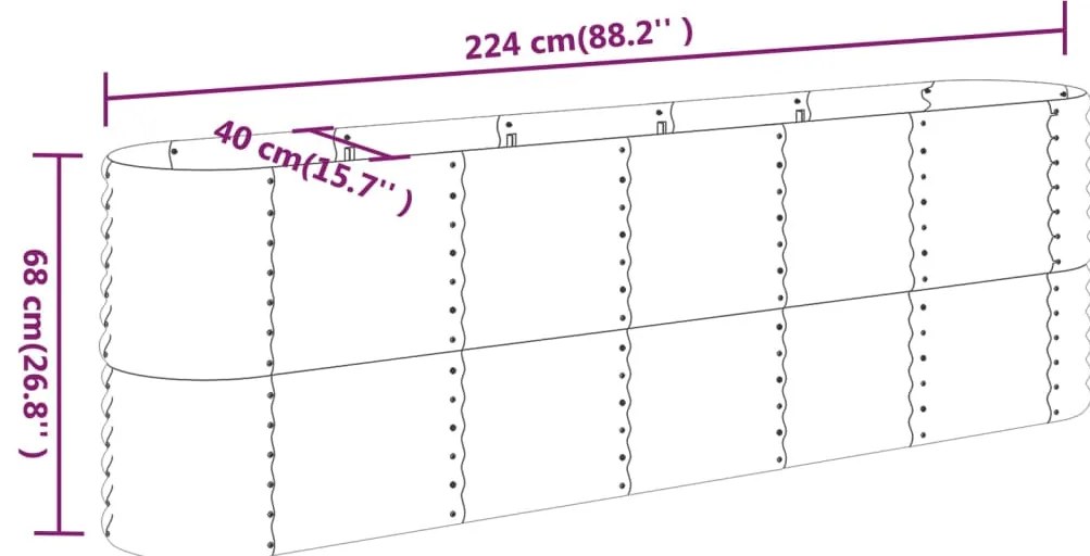 vidaXL Ζαρντινιέρα Πράσινη 224x40x68 εκ Γαλβανισμένος χάλυβας