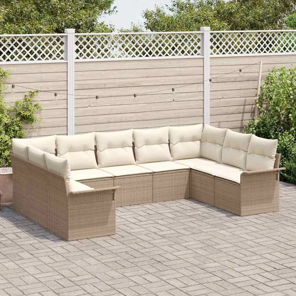 vidaXL Σετ Καναπέ Κήπου με μαξιλάρι 9 pcs Μπεζ Πολυ ράταν