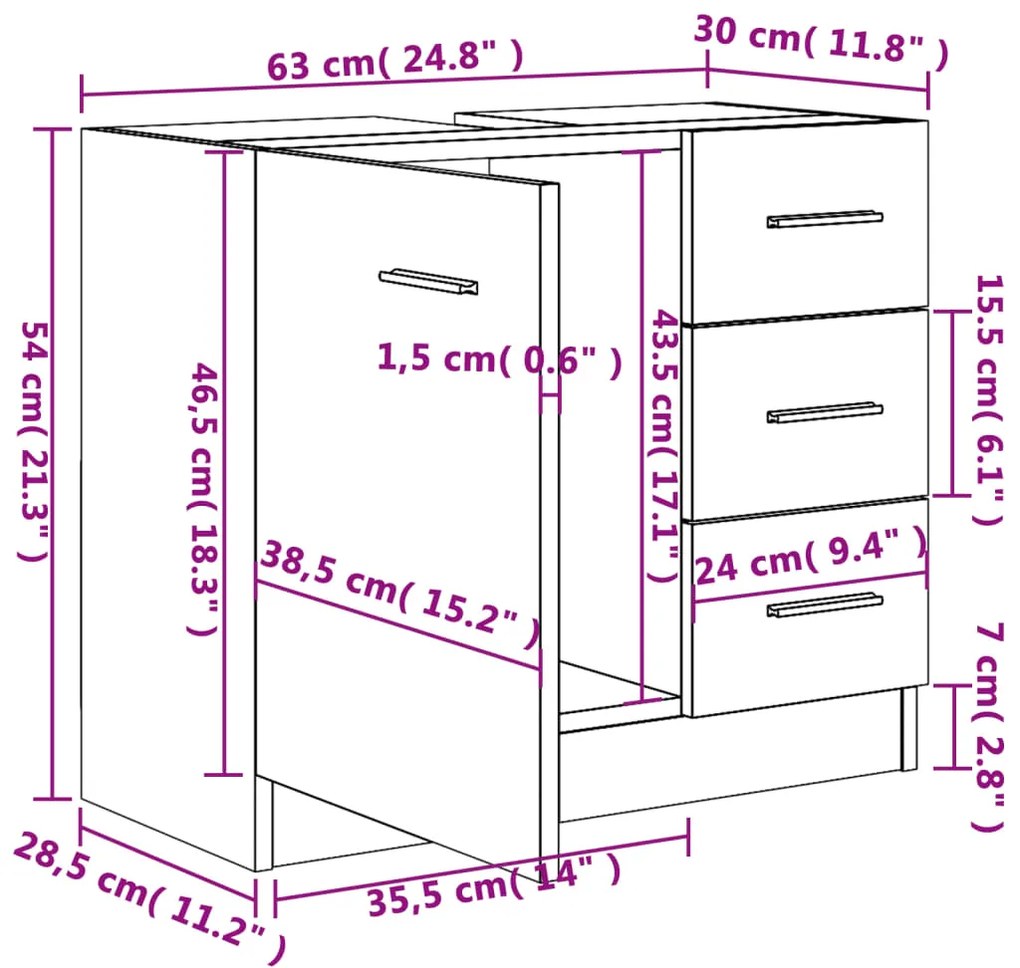 Ντουλάπι Νιπτήρα Μαύρο 63x30x54 εκ. Επεξ. Ξύλο 804185