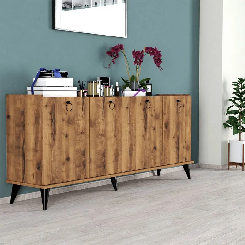 Μπουφές Lireta pakoworld μελαμίνης καρυδί-μαύρο 182x41x82.5εκ (1 τεμάχια)