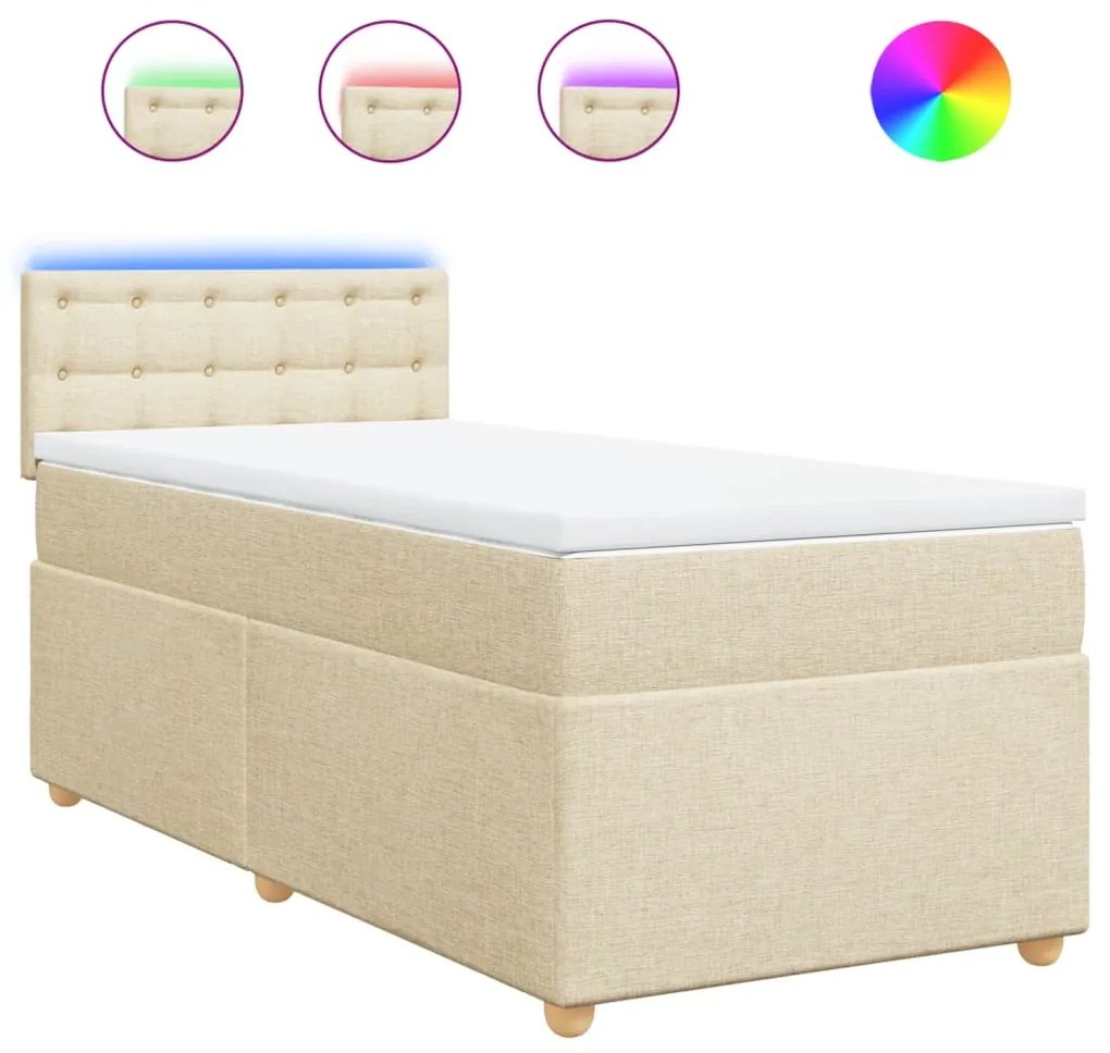 vidaXL Κρεβάτι Boxspring με Στρώμα Κρεμ 90x190 εκ.Υφασμάτινο