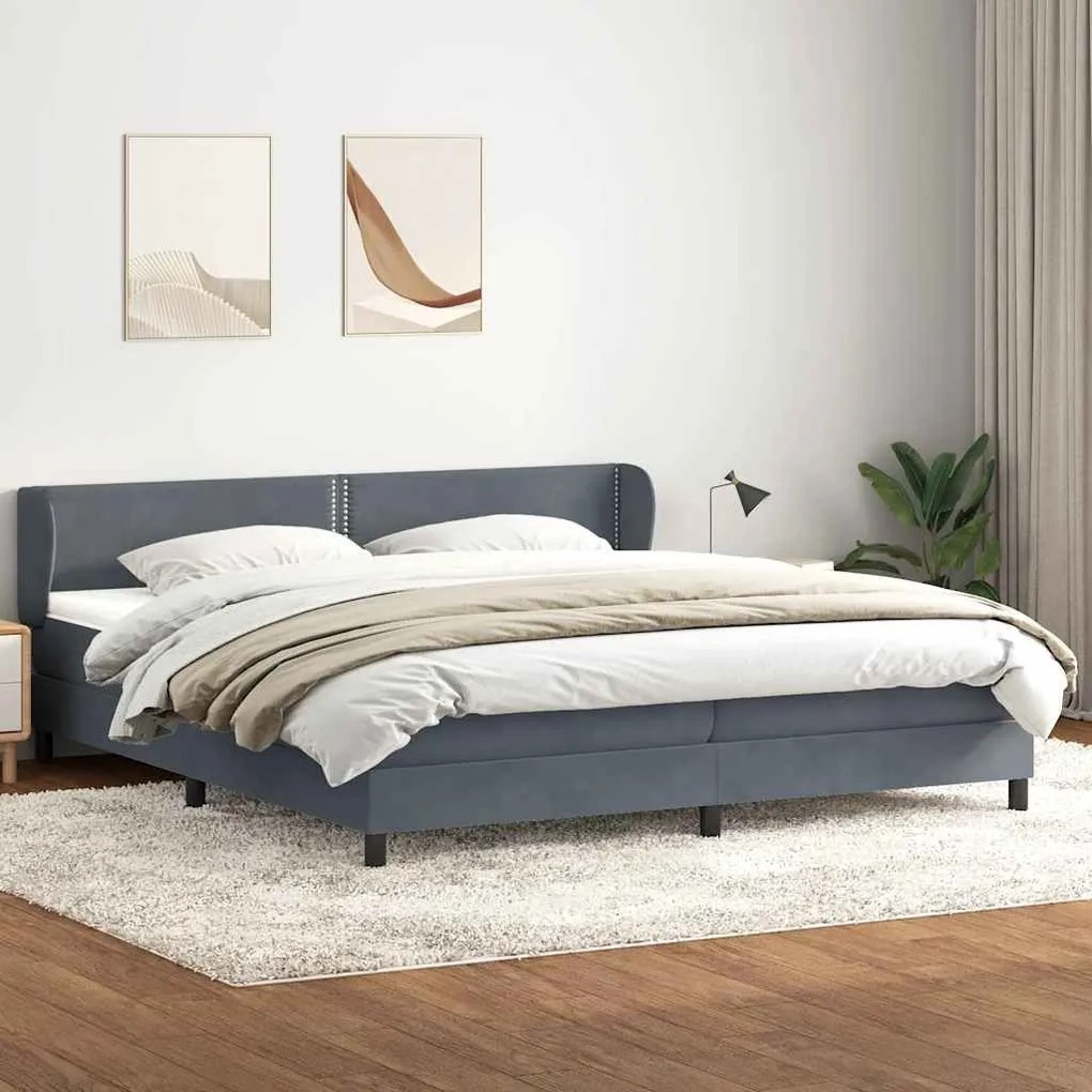 BOX SPRING ΚΡΕΒΑΤΙ ΜΕ ΣΤΡΩΜΑΤΑ ΣΚΟΥΡΟ ΓΚΡΙ 180X220 CM ΒΕΛΟΥΔΙΝΟ 3317494