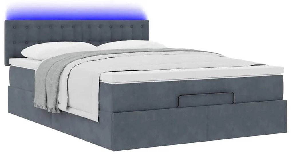 vidaXL Οθωμανικό κρεβάτι με στρώμα & LEDs Σκούρο γκρι 140x200cm Velvet
