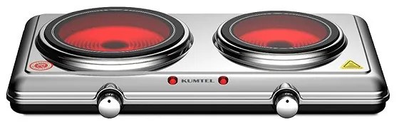 Kumtel Κεραμική Εστία Διπλή Hcd-1002 Ασημί 2100w