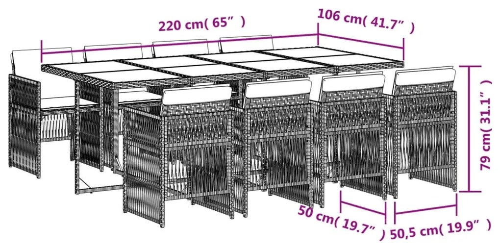 vidaXL Σετ Τραπεζαρίας Κήπου 9τεμ. Μικτό Μπεζ Συνθ. Ρατάν με Μαξιλάρια