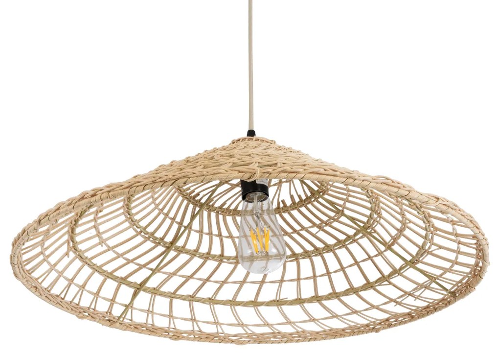 GloboStar® KAIA 02346 Boho Κρεμαστό Φωτιστικό Οροφής Μονόφωτο 1 x E27 AC220-240V IP20 - Φ60 x Υ20cm - Μπεζ Ξύλινο Μπαμπού Πλέγμα Καμπάνα - 5 Χρόνια Εγγύηση