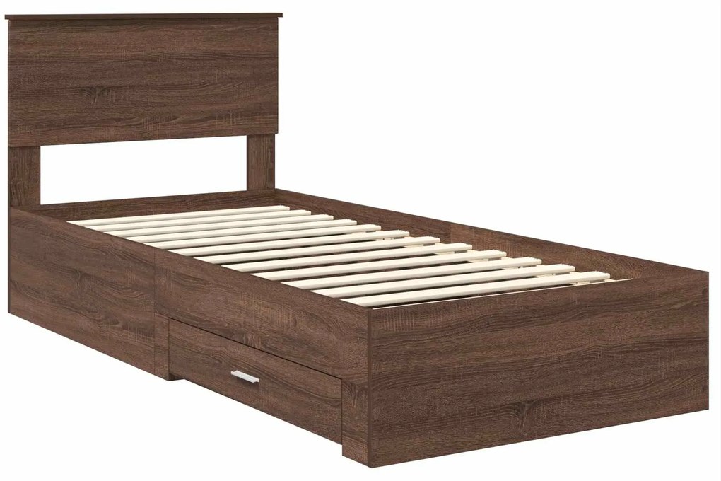 vidaXL Σκελετός Κρεβατιού Καφέ Δρύινο και Ασημί 100 x 200 cm