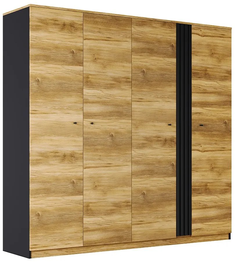 Τετράφυλλη Ντουλάπα Ρούχων HAYDON Barocco oak gold/Ανθρακί 220x54x208