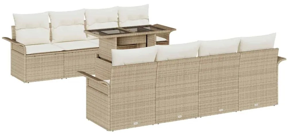 vidaXL Σετ Καναπέ Κήπου με μαξιλάρι 9 pcs Μπεζ Πολυ ράταν