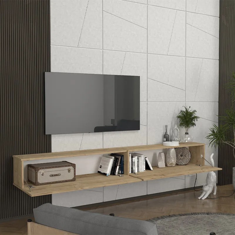 Έπιπλο τηλεόρασης επιτοίχιο Espanse Megapap χρώμα sapphire oak 241,8x31,7x30εκ.
