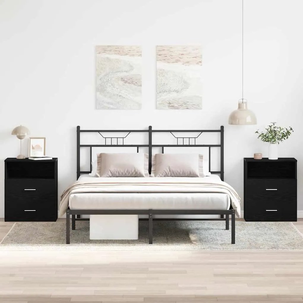 vidaXL Κομοδίνο 2 pcs Μαύρη δρυς 50 x 32 x 60 εκ. Επεξεργασμένο ξύλο