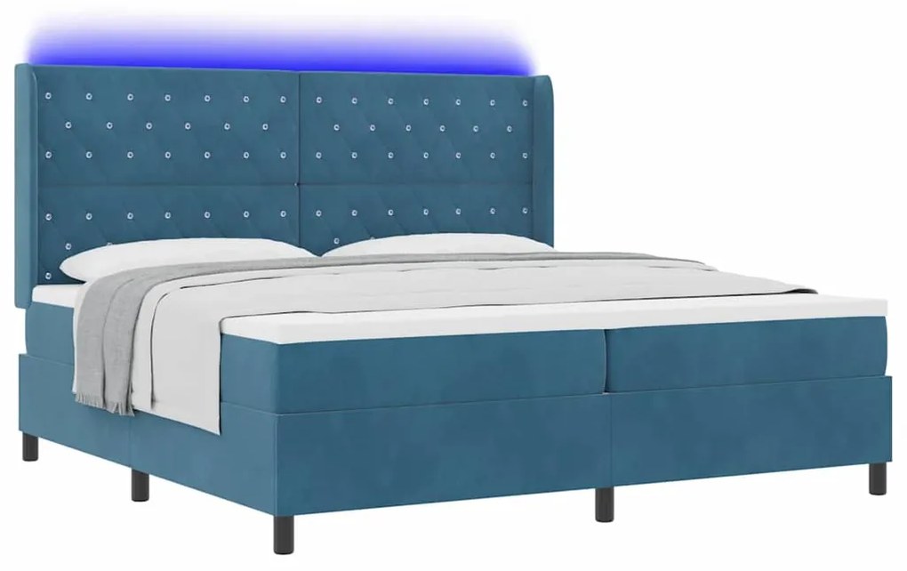 vidaXL Κρεβάτι Box Spring LED με Στρώμα Μπλε 200 x 200 cm Βελούδο