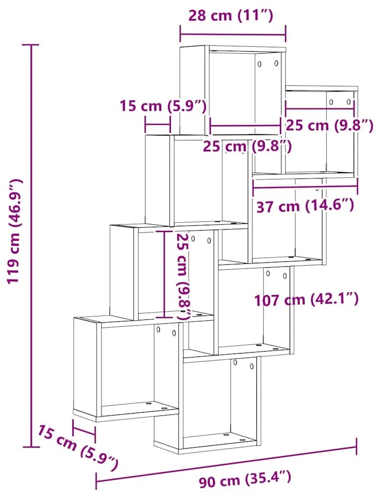 vidaXL Ράφι Κύβος Τοίχου Sonoma Δρυς 90 x 15 x 119 εκ. από Επεξ. Ξύλο