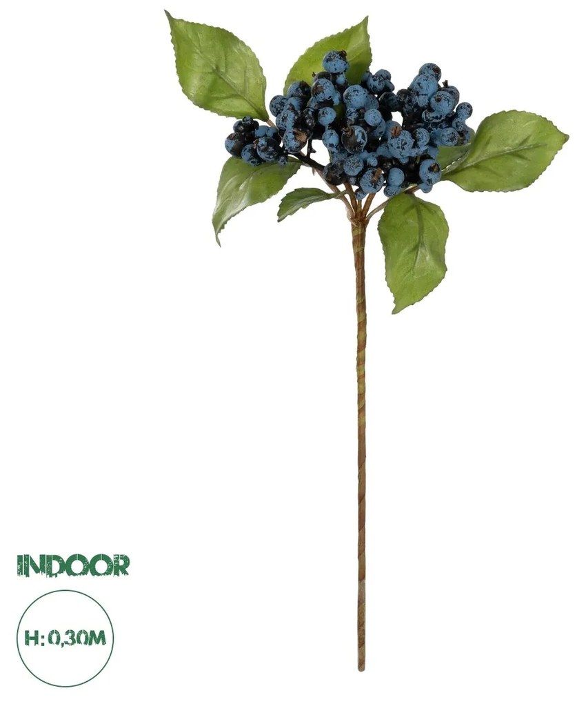 GloboStar® Artificial Garden BLUBERRIES FRUIT BRANCH 21434 Τεχνητό Διακοσμητικό Κλαδί Μπλε Μύρτιλο Y30cm