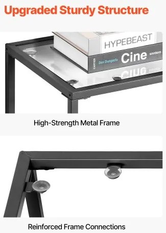 VEVOR 2-Tier Glass Console Table Rectangle Sofa Side Table with Anti-Tip Black