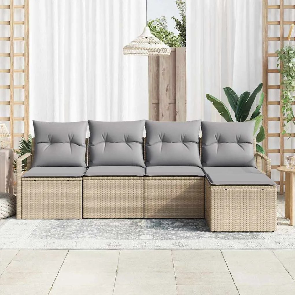 vidaXL Σετ Καναπέ Κήπου με μαξιλάρι 5 pcs Μπεζ, Ανοιχτό Γκρι
