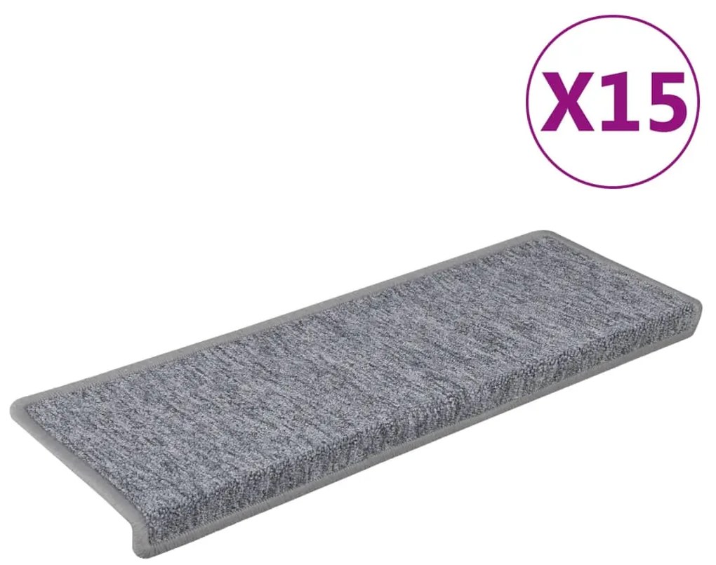 vidaXL Πατάκια Σκαλιών 15 τεμ. Ανοιχτό Γκρι 65x21x4 εκ. με Ορθογώνια Άκρη