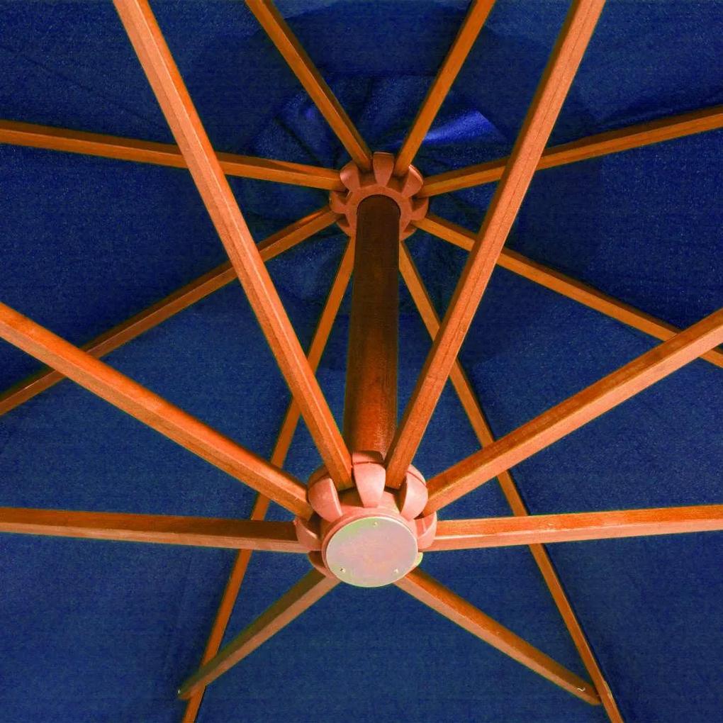 Ομπρέλα Κρεμαστή με Ιστό Αζούρ Μπλε 3,5x2,9 μ Μασίφ Ξύλο Ελάτης - Μπλε