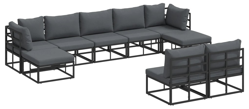 vidaXL Σετ Καναπέ Κήπου 9 pcs Μαύρο 353 x 141.5 x 71 εκ. Αλουμίνιο