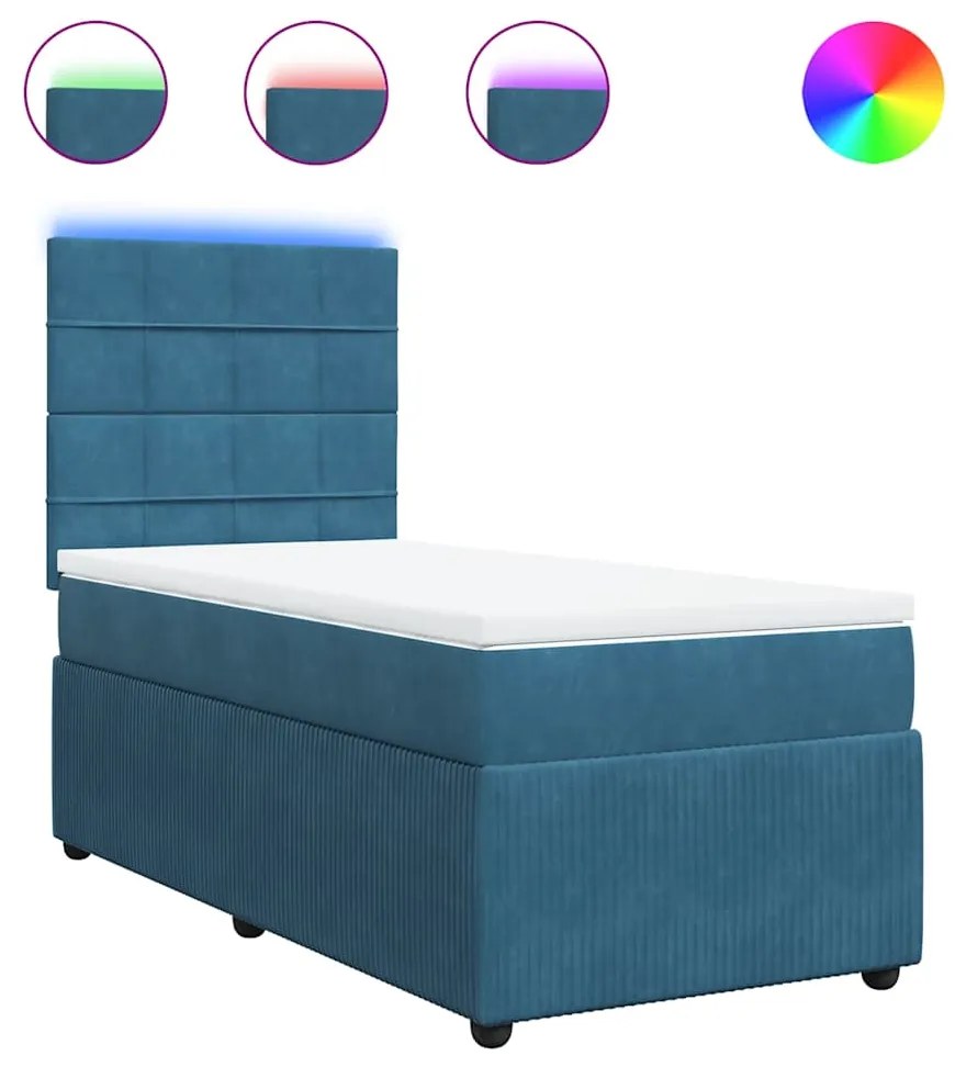 vidaXL Κρεβάτι Boxspring με Στρώμα Μπλε 100x200 εκ. Βελούδινο