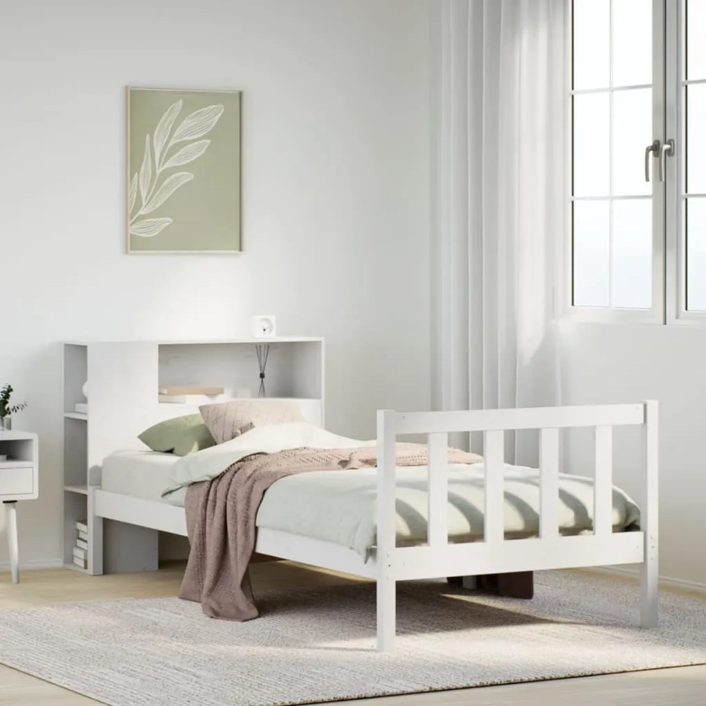 vidaXL Κρεβάτι Βιβλιοθήκη Χωρίς Στρώμα Λευκό 75x190 εκ Μασίφ Πεύκο