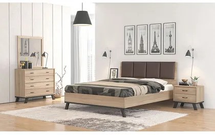 Savvidis Furniture  Σετ Κρεβατοκάμαρας 5τμχ (κρεβάτι για στρώμα 150x200, 2 κομοδίνα, τουαλέτα και καθρέφτης) N69 Καφέ Τεχνόδερμα /Λάττε Μελαμίνη BEST-8080279