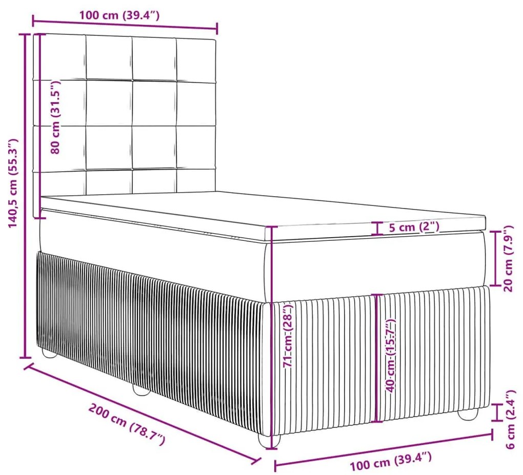 Κρεβάτι Boxspring με Στρώμα Σκούρο Μπλε 100x200 εκ. Βελούδινο - Μπλε