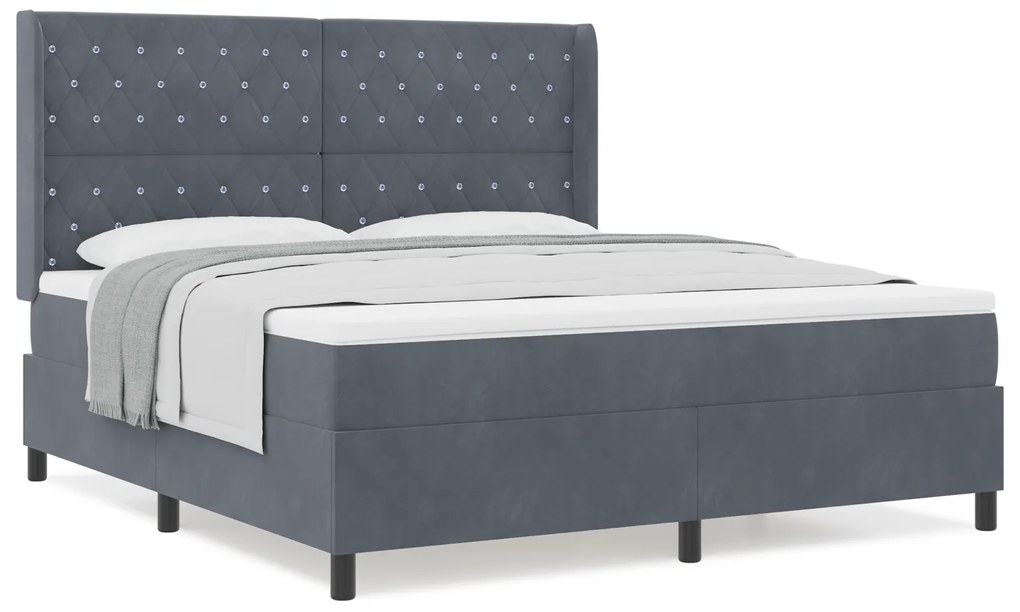 vidaXL Κρεβάτι Box Spring με Στρώμα Γκρι Σκούρο 180x200 εκ. Βελούδο