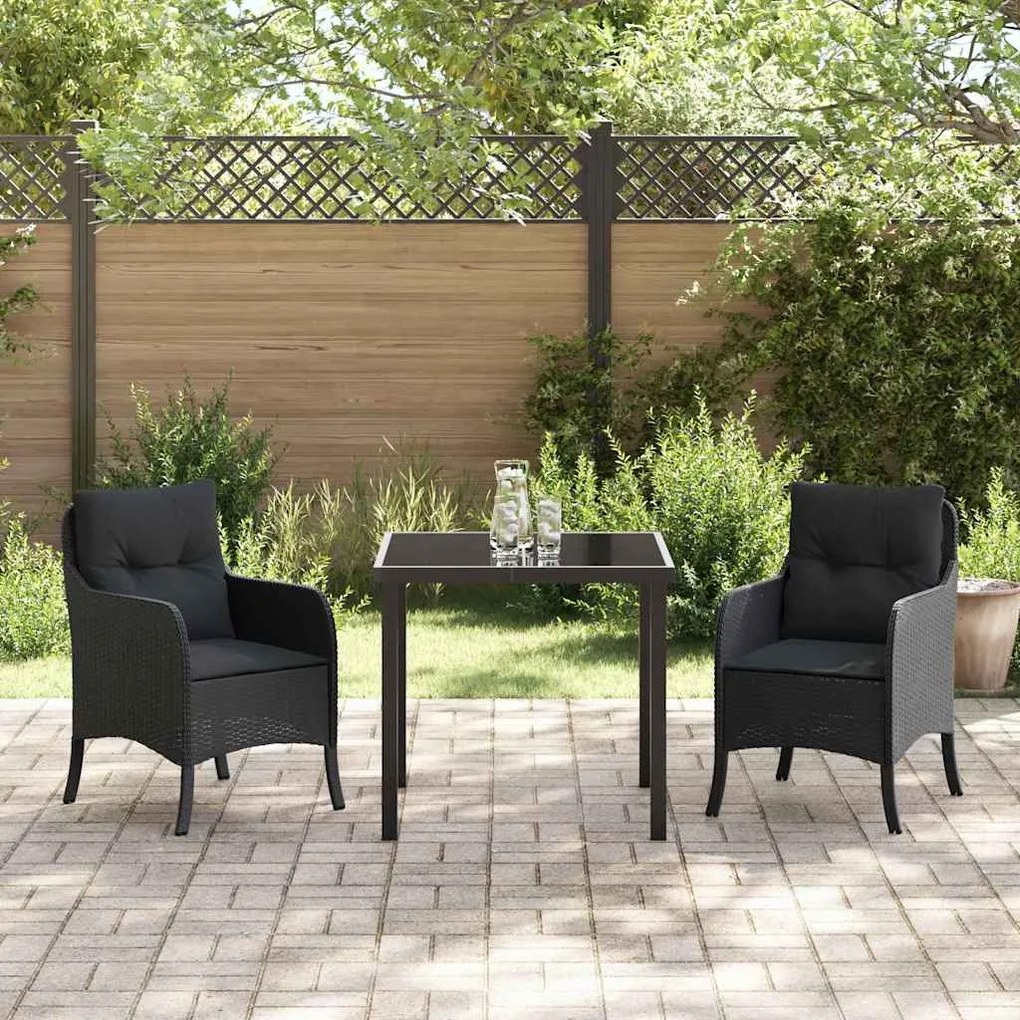 vidaXL Σέτ φαγητού για κήπο με μαξιλάρι 3 pcs Μαύρο Πολυ ράταν