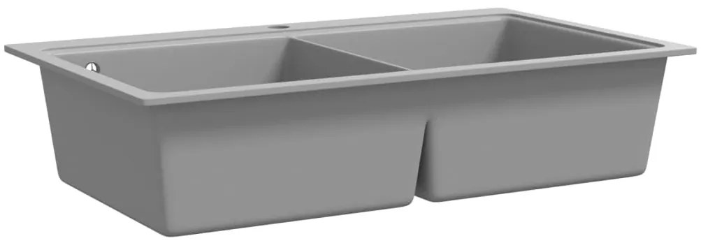 Νεροχύτης Ένθετος με Διπλή Γούρνα Γκρι Γρανιτένιος