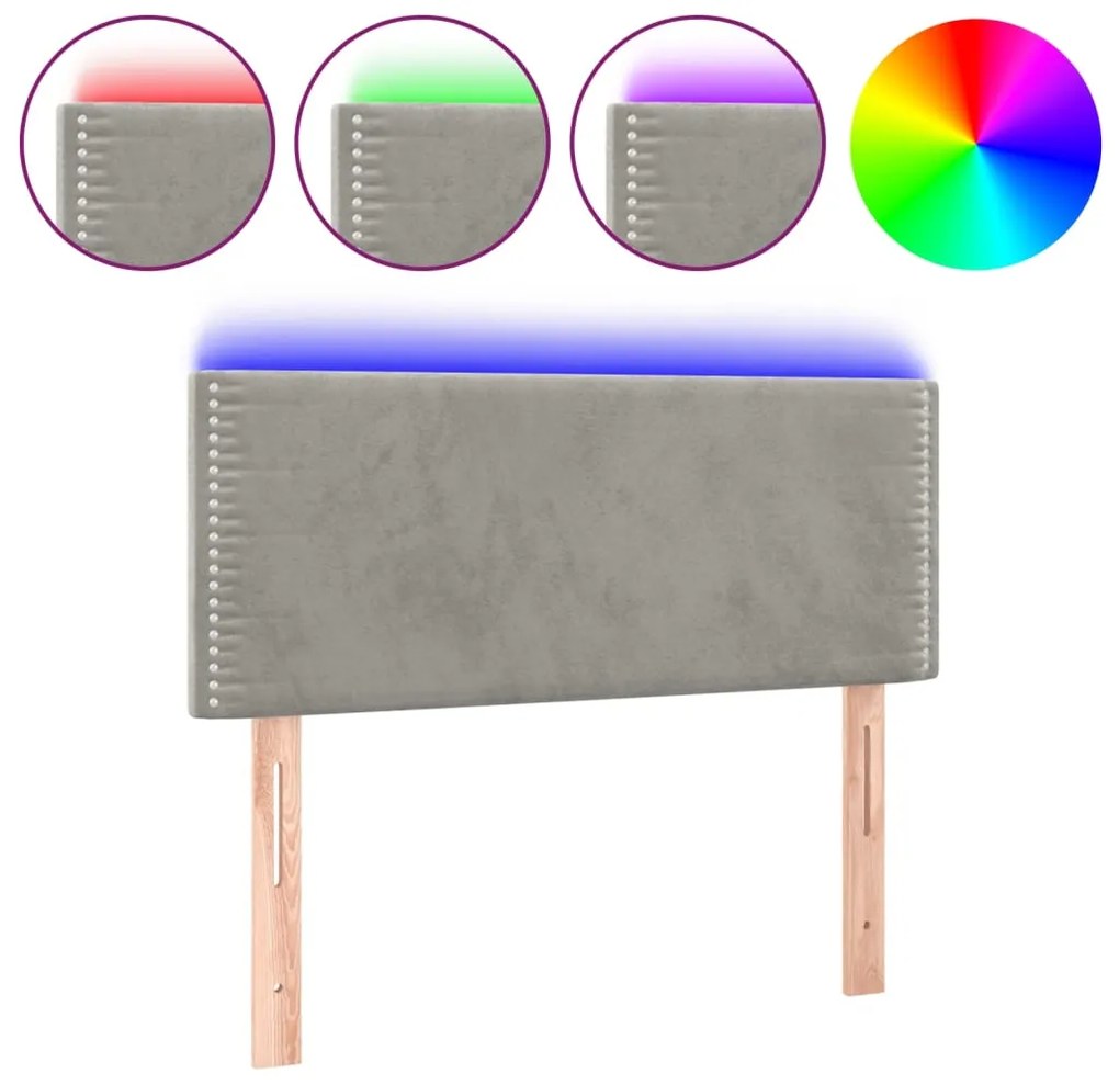vidaXL Κεφαλάρι Κρεβατιού LED Ανοιχτό Γκρι 90x5x78/88 εκ. Βελούδινο