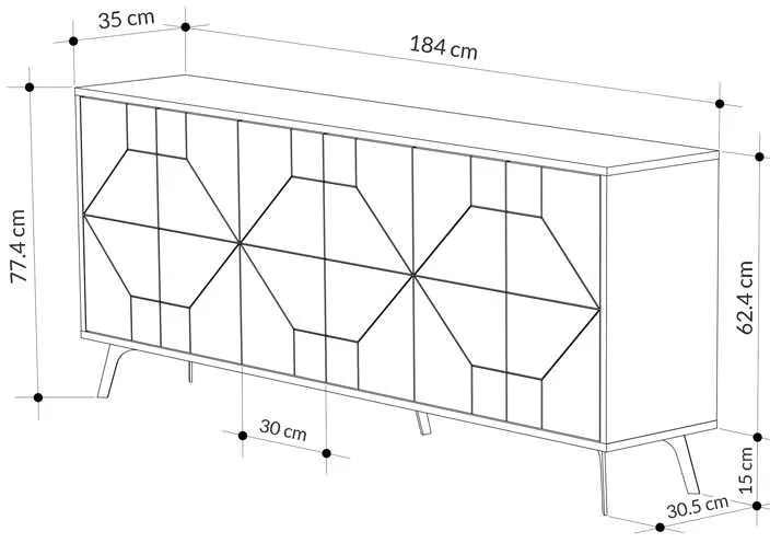 Μπουφές μελαμίνης Dune Megapap χρώμα λευκό αντικέ 184x35x77,4εκ.