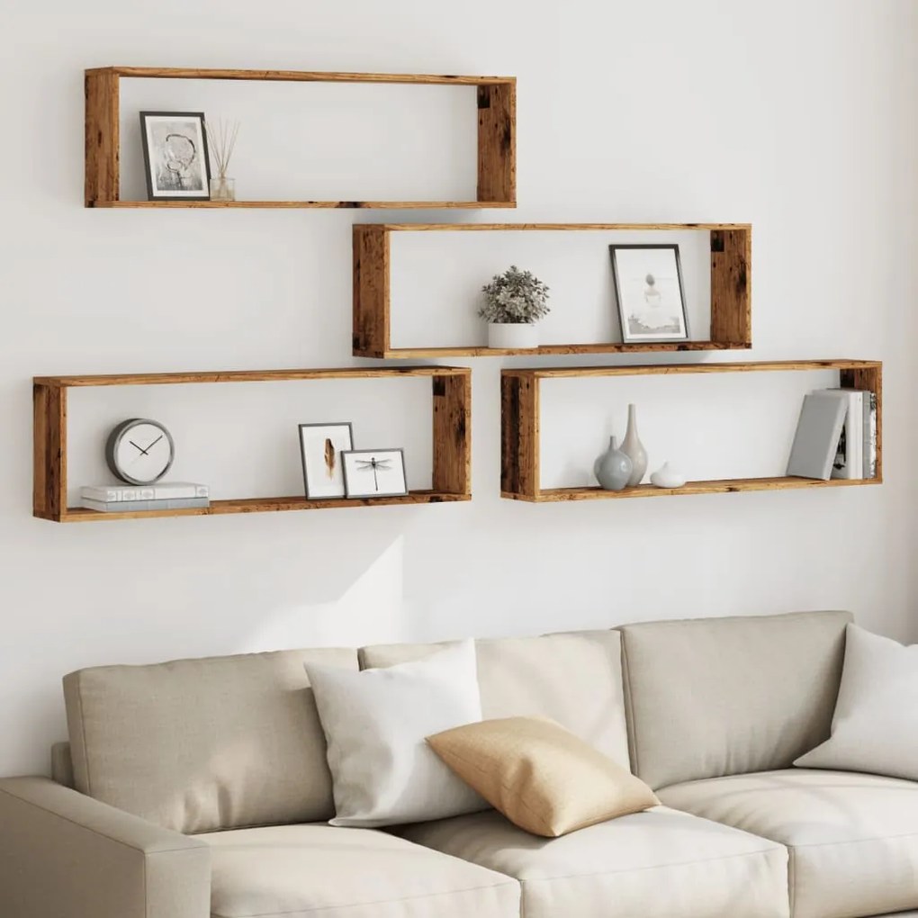 vidaXL Ράφια Κύβοι Τοίχου Όψη Παλαιού Ξύλου 100x15x30 εκ. Επεξ. Ξύλο
