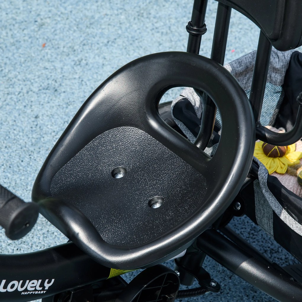 Παιδικό τρίκυκλο HOMCOM 6-σε-1 με ράβδο ώθησης, τέντα, ζώνη, καλάθι αποθήκευσης, για 1-5 ετών, Γκρι