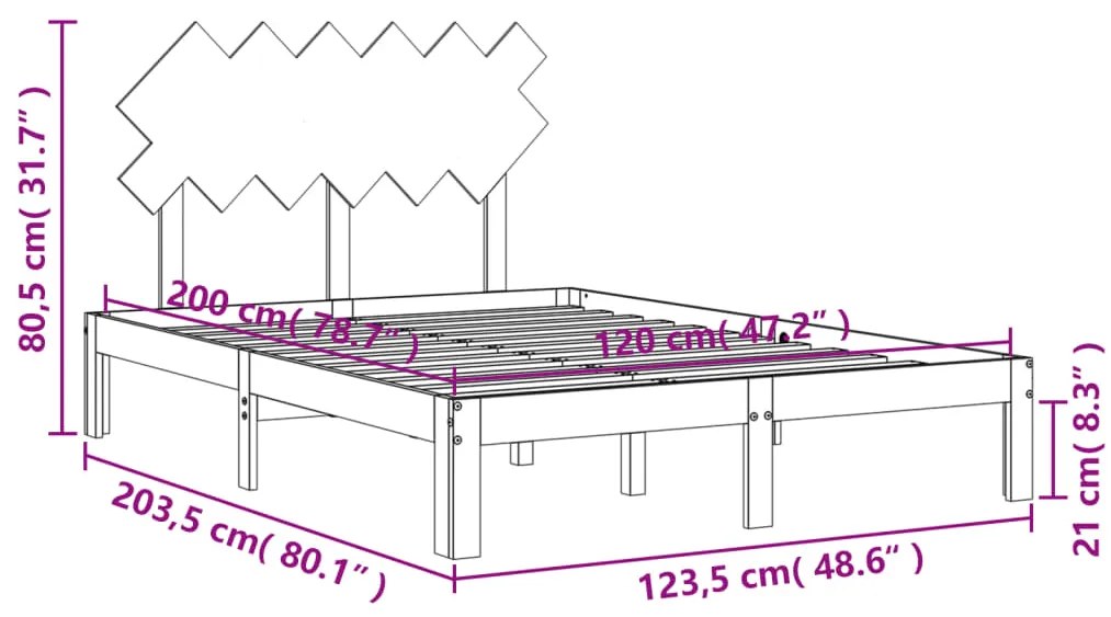 ΠΛΑΙΣΙΟ ΚΡΕΒΑΤΙΟΥ ΜΕ ΚΕΦΑΛΑΡΙ 120X200 ΕΚ. ΑΠΟ ΜΑΣΙΦ ΞΥΛΟ 3193721