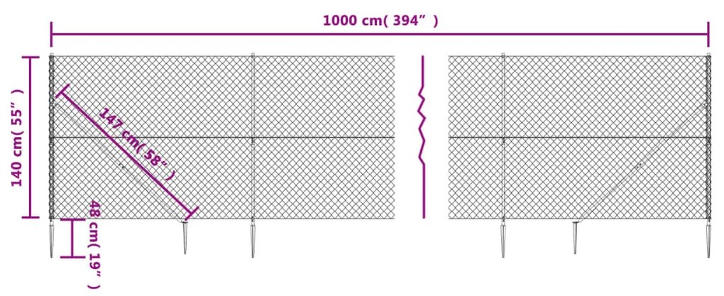 vidaXL Συρματόπλεγμα Περίφραξης Ασημί 1,4 x 10 μ. με Καρφωτές Βάσεις