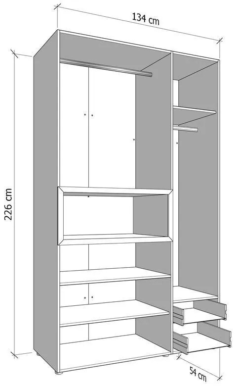 Ντουλάπα DONALD 3K2F1O Τρίφυλλη με Καθρέπτη Artisan Oak - Λευκό 135x57x227εκ. 135x57x227 εκ.