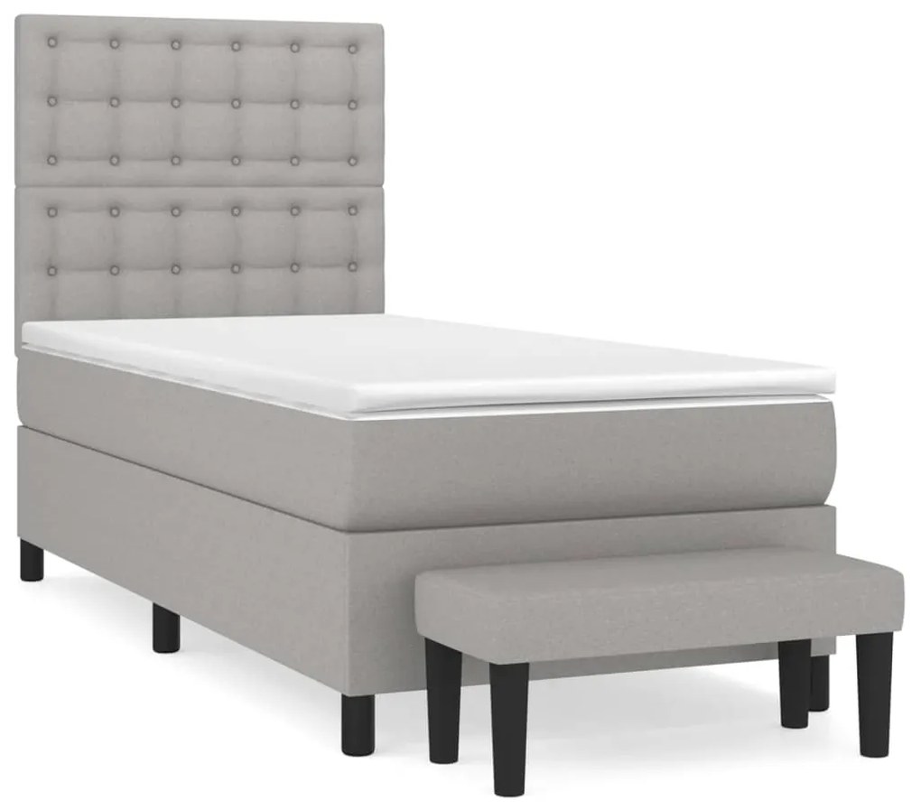 vidaXL Κρεβάτι Boxspring με Στρώμα Ανοιχτό Γκρι 90x200 εκ. Υφασμάτινο