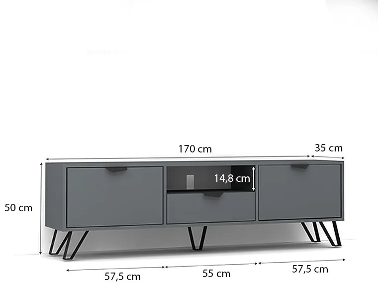 ΕΠΙΠΛΟ ΤΗΛΕΟΡΑΣΗΣ JASMINE MEGAPAP ΧΡΩΜΑ ΓΚΡΙ 170X35X50ΕΚ.