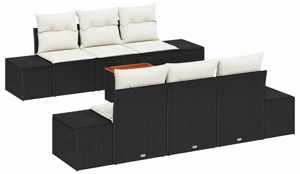 vidaXL Σετ Καναπέ Κήπου με μαξιλάρι 7 pcs Μαύρο Πολυ ράταν