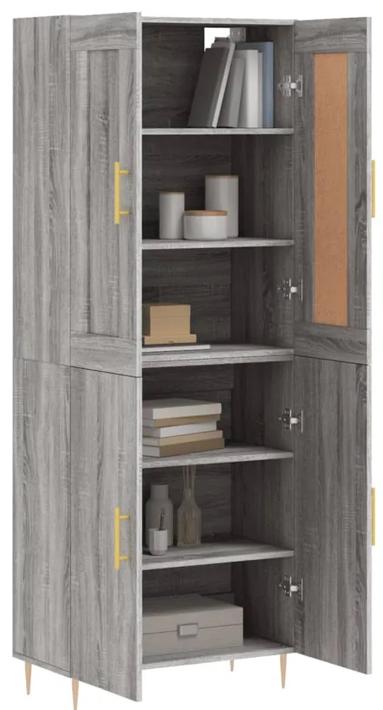 vidaXL Ντουλάπι Γκρι Sonoma 69,5 x 34 x 180 εκ. Επεξεργασμένο Ξύλο