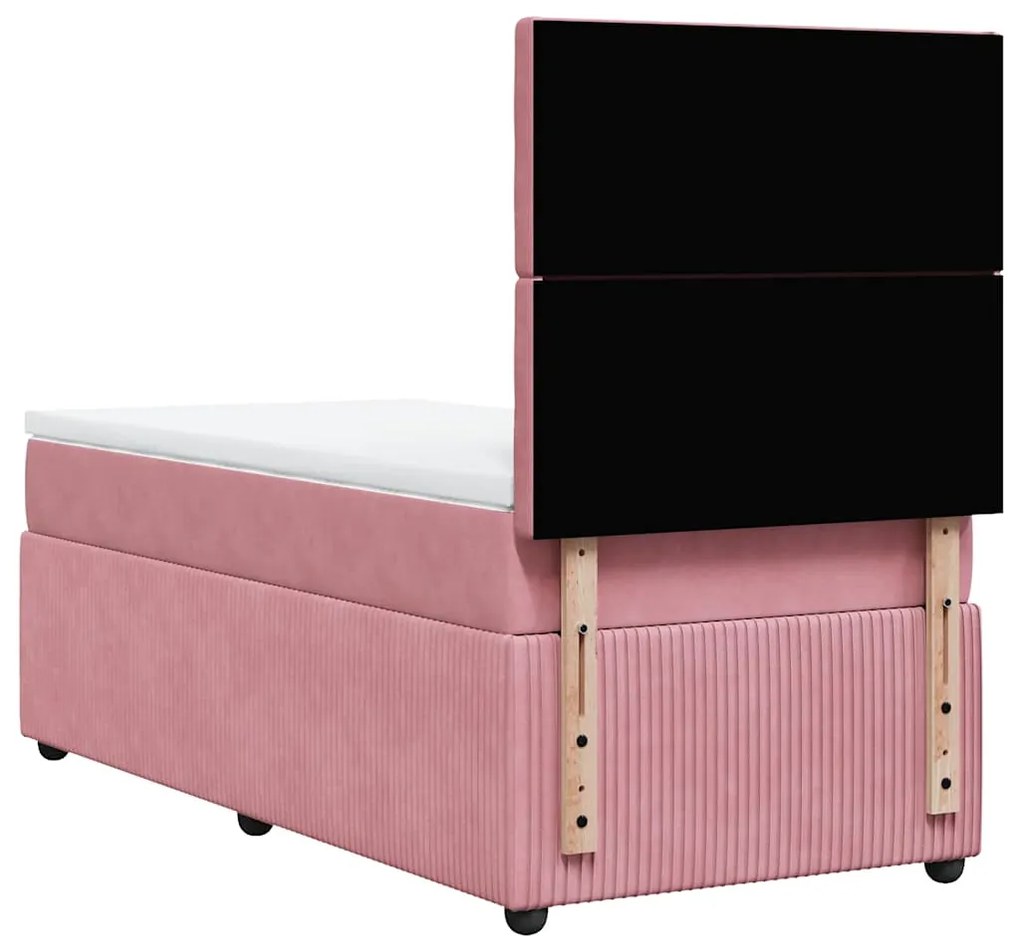 vidaXL Κρεβάτι Boxspring με Στρώμα Ροζ 90x190 εκ. Βελούδινο
