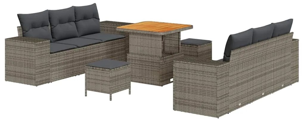 vidaXL Σετ Καναπέ Κήπου με αποθήκευση 9 pcs Γκρι Πολυ ράταν