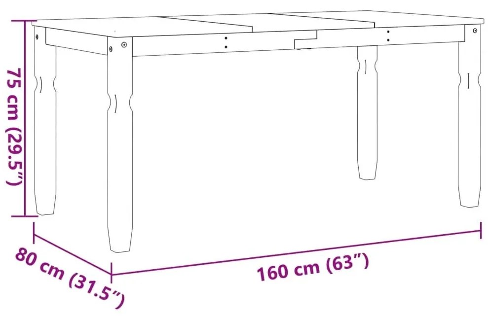 Τραπεζαρία Corona Λευκό 160 x 80 x 75 εκ. από Μασίφ Ξύλο Πεύκου - Λευκό