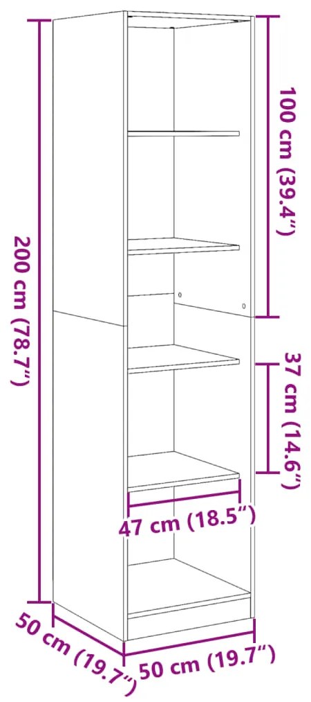 Ντουλάπα Μαύρη 50x50x200 εκ. από Επεξεργασμένο Ξύλο - Μαύρο