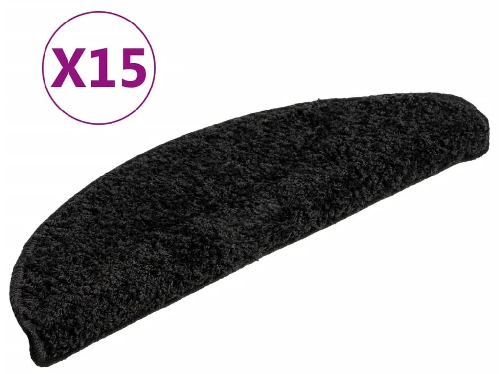 vidaXL Πατάκια Σκαλιών 15 τεμ. Μαύρα Ημίκυκλα 56x17x3 εκ.