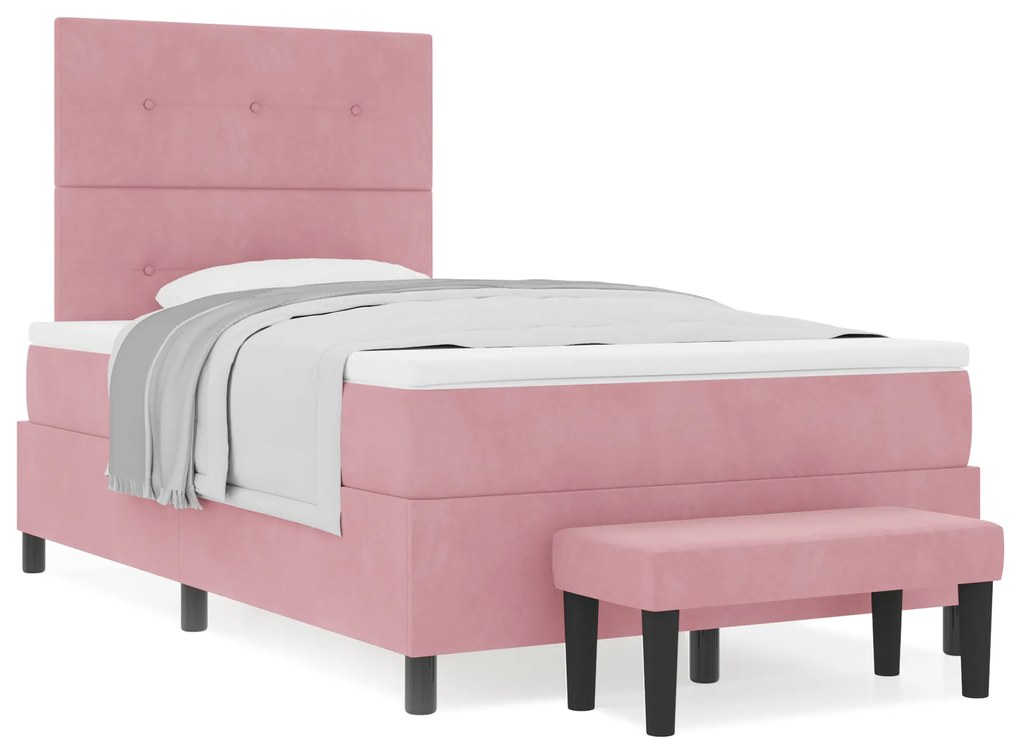 vidaXL κρεβάτι Box Spring με στρώμα και πάγκο Ροζ 120x200 εκ Βελούδο