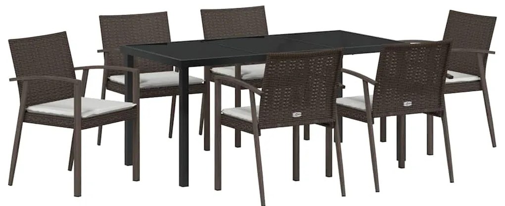 vidaXL Σέτ φαγητού για κήπο 7 pcs Καφέ Πολυ ράταν